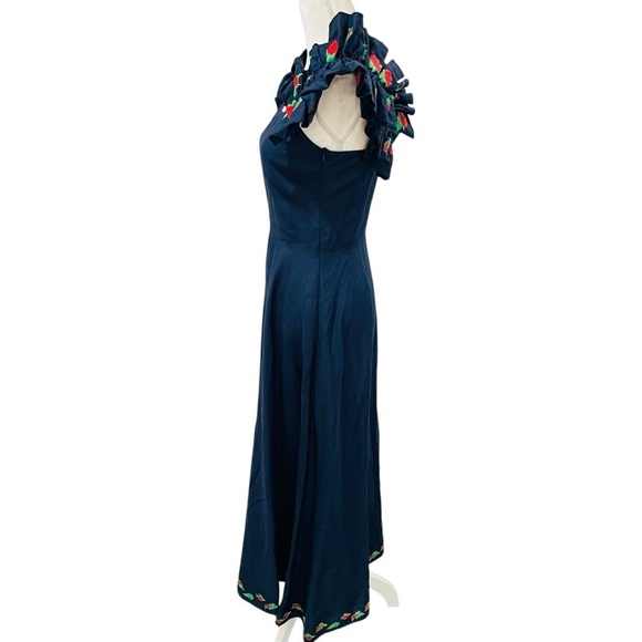 Fanm Mon Navy Midi Dress with Floral Accents - Picture 7 of 13